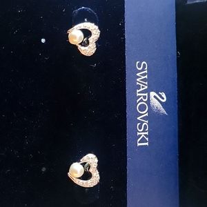 Swarovski heart and pearl earrings